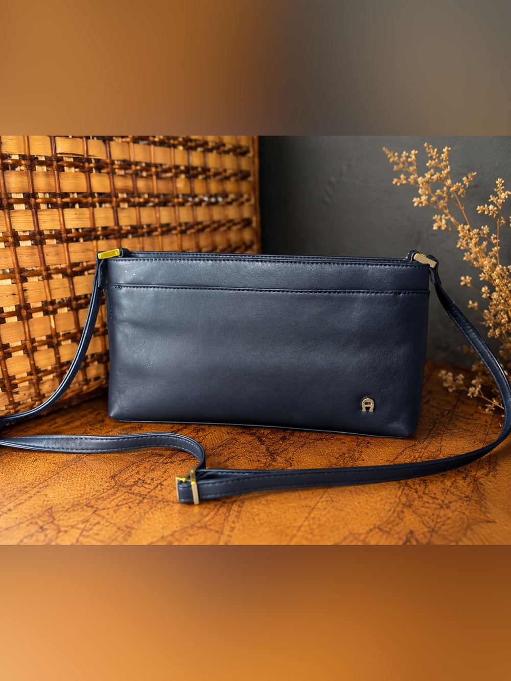 Etienne Aigner Navy Blue Leather Crossbody Bag